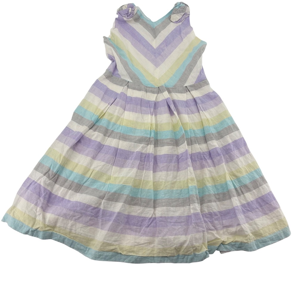 Gymboree Girls Size 10 Pastel Striped Linen Blend Sleeveless Ruffle Dress Multi